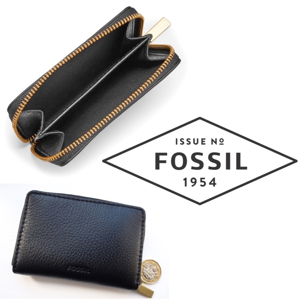 NWT Fossil RFID Mini Zip Card Case Wallet Leather